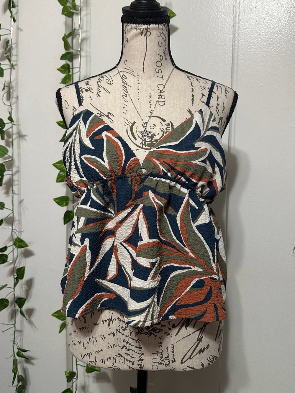 Noah Printed Cami Top in Blue, Olive & Rust